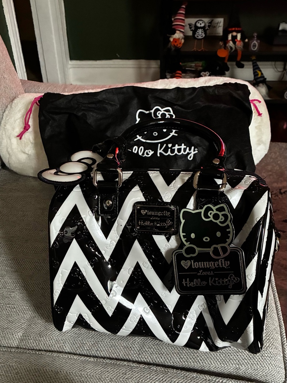 Loungefly Black & White Chevron Hello Kitty Satchel